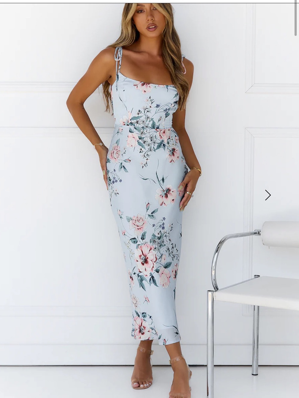 Hello Molly Powder Blue Floral Tie-Shoulder Midi Dress